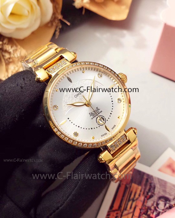 Newest Replica Omega De Ville Ladies 34mm Watch Yellow Gold